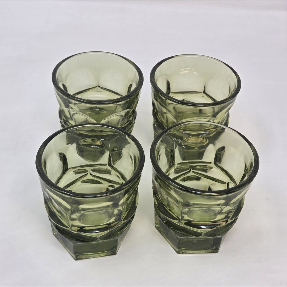 Vintage Fostoria Argus Olive Green Flat Juice Glasses Set of 4 HFM Henry Ford
